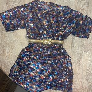 Vintage disco lame gold blue silver purple metallic top tunic